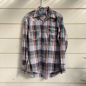 EUC Vintage Wrangler cowboy cut snap western‎ pearl button shirt